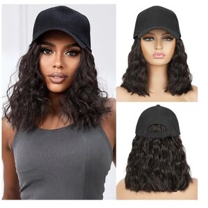 Black Hat Wig for Women with Curly Hair Extensions
